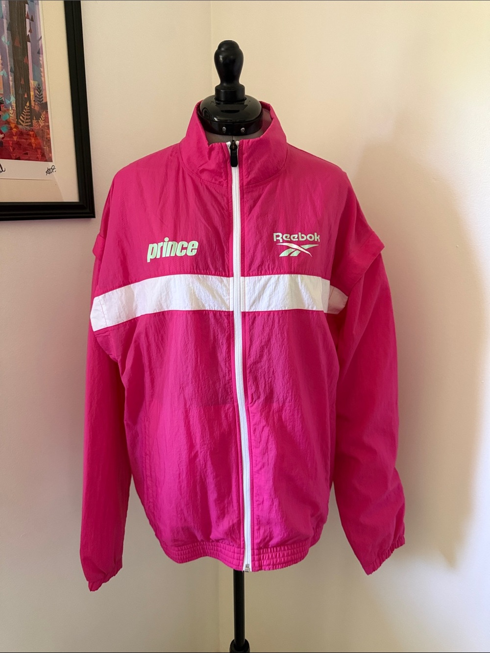 Reebok Hot Pink Track Jacket with White Stripe
